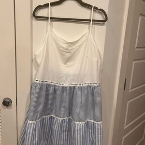 White and Blue Striped Baby Doll Dress